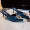 Medias Zapatillas de Moda Sexy con Pedrería y Punta Fina para Mujer, Nuevo Estilo Primavera/Verano 2025, Tacones Altos de Punta Fina, Tacones Delgados, Sandalias para Mujer de Uso Exterior