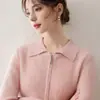 Estilo simples, coleção outono/inverno, cardigã de cashmere moderno e slim fit com lapela e zíper, malha de manga longa casual, versátil para qualquer look