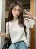 Tricô com Barra Grossa Bordado de Coração Manga Curta Feminino Primavera/Verão 2026 Estilo College Ins Camiseta Básica Rejuvenescedora