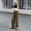 Pantalones vaqueros de pierna ancha a la moda para chicas jóvenes de color naranja # americanas de la calle principal, pantalones holgados y adelgazantes de cintura alta para mujer de otoño e invierno, pantalones de fregado versátiles