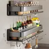 Estante de Almacenamiento de Cocina Montado en la Pared Sin Taladro Soporte para Cuchillos de Acero Inoxidable Estante de Almacenamiento de Condimentos de Múltiples Capas