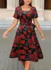 Vestido de Moda Transfronteriza Europeo y Americano 2026 con Estampado 3D, Corte A para Mujer, Manga Corta, Longitud Media, Adelgazante, con Dobladillo Ancho