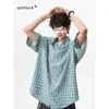 Camisa de Cuadros de Manga Corta Estilo Retro Americano para Hombre, Estilo Limpio y Soleado de Verano para Niños, Top de Camisa Holgada de Manga Media