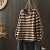 Suéter de Rayas Color Block para Mujer, Corte Holgado, Nuevo Estilo Vintage Otoño 2026, Versátil de Punto Talla Grande