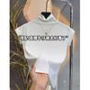 Nova Estilo Outono Inicial 2025 Camiseta Feminina Manga Curta Gola Alta Pequena Camisa Fashion para Camada Interna com Mangas Volumosas Top Curto