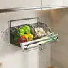 Caixa de Armazenamento de Cebola, Gengibre e Alho Prateleira de Armazenamento de Cozinha Montada na Parede Cesta Multifuncional para Alho, Gengibre e Vegetais Cesta Suspensa sem Furos
