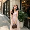Vestido de Chifón de Estilo Francés Independiente Chuqing con Cintura Alta, Pliegues, Volantes para Mujer, Vestido Largo sin Tirantes para Vacaciones de Verano