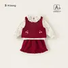 Ropa infantil Bongxuan, colección dulce de otoño, vestido para bebé niña, blusa con cuello volante, falda, conjunto de tres piezas para niñas, atuendo para bebés y niños pequeños