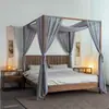 Cama com Estrutura de Madeira Maciça para Hospedagem Estilo Chinês Novo Hotel Pousada Zen Clássico Antigo Cama com Dossel Quatro Colunas Cama com Dossel Duplo
