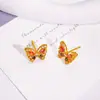 Brincos de Borboleta Multicoloridos Antigos Exquisitos Incrustados com Diamantes, Moda Outono e Inverno Acessível Luxo Versátil Design de Nicho Brincos Inteligentes