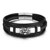 Pulseira masculina de couro trançado multicamadas Pulseira punk europeia e americana de aço inoxidável com cabeça de leão Pulseira de corda de couro masculina transfronteiriça