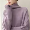 Suéter de caxemira estilo casual europeu e americano para mulheres, caxemira pura de cabra, novo suéter de tricô quente gola alta solto de outono e inverno