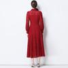 Elegante Vestido de Seda con Encaje Soluble en Agua, Manga Larga, Estilo Femenino de Alta Gama para Mujer, Falda de Cintura Alta Adelgazante de Longitud Media