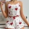Nuevo Conjunto de Pijama Sexy de Costilla con Estampado de Pestañas en Forma de Corazón, Moda Europea y Americana de Venta Caliente para Mujer