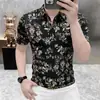 Elegância Sutil2026 Luxo Leve Floral Carta Polo Base Preta Seda Gelada Estampada de Alta Qualidade Versátil Top de Alto Padrão