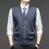 Colete Cardigan Tricot Jacquard Outono Inverno Transfronteiriço Versátil Casual para Meia-Idade e Idosos Suéter Quente Sem Mangas Colete Gola V