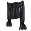 Corsé retro oscuro con mangas abullonadas de malla off-shoulder, top sexy transfronterizo para estilizar la cintura, en stock