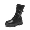 Europa y Estados Unidos Botas Martin de suela gruesa transfronterizas para mujer otoño e invierno Nuevo Cabeza redonda hebilla de cinturón Botas de motocicleta botas de mujer con terciopelo talla grande en stock