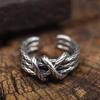 Anillo abierto para dedo índice en plata lisa, estilo retro moderno, con diseño de pareja de plata tailandesa desgastada, anillo geométrico de pitón en stock.