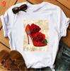 2026 Europeu e Americano Comércio Exterior Branco Multicor Feminino Sapatos de Salto Alto Camiseta Estampada Ebay Manga Curta