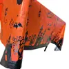 Toalha de Mesa Descartável para Festa de Halloween Laranja e Preto Padrão Castelo Fantasma Plástico Impermeável para Reuniões Festivas