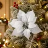 22cm Flor de Navidad de Dos Colores con Borde Dorado Flor Artificial Cabeza de Flor Guirnalda de Árbol de Navidad Enredadera Accesorios de Decoración DIY Venta al por Mayor