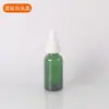 Frascos conta-gotas de vidro verde para óleos essenciais no atacado, frascos dosadores de essência cosmética, frascos conta-gotas com cabeça de borracha dourada, prateada e preta, frascos para loção