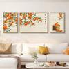 Pintura Decorativa para Sala de Estar Ruyi de Caqui Estilo Crema de Lujo Alto Colgante de Pared para Fondo de Sofá Mural Tríptico Atmosférico