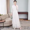 Conjunto de Chiffon Chinês Novo 662 Primavera e Verão Estilo Chinês Retrô Vestido Cheongsam Diário Feminino Conjunto de Duas Peças para Mulheres