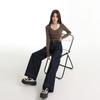 Jeans de Pierna Ancha Sueltos Color Azul Tannin para Mujer Otoño 2024 Nuevos Elásticos Adelgazantes Diseño Perezoso Pantalones de Mopa