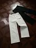 Calça Jeans Casual de Alta Qualidade 008 Segunda Geração Costurada à Mão em Sarja Crua Preto e Branco Corte Reto Linha A Lavagem Leve Levemente Elástica
