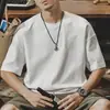 Camiseta de trabajo de algodón puro para hombre, verano, verde oscuro, para lavado de autos, manga corta, color liso, retro, versátil, holgada, camisa de media manga