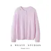 Moda estilo coreano cárdigan 100% cachemira con patrón ondulado, abrigo nuevo de otoño color liso con cuello redondo, top de punto de manga larga