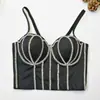 Camisola de Diseño de Nicho Estilo Francés Ceñida a la Cintura con Cadena de Pedrería y Perlas, Copa Integrada y Corsé de Ballenas, Adecuada para Uso Interior y Exterior