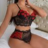 Nova alta qualidade de renda bordada cinta mulheres conjunto