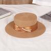 Sombrero de Paja de Copa Plana con Perlas de Verano para Mujer, Pequeño, Fresco, Artístico, para Viaje, Protección Solar, Sombrero de Sol para Mujer, Sombrero de Playa de Verano para la Costa