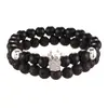 Comercio exterior suministro joyería 8mm roca de lava negra esmerilada corona de circón microincrustada pulsera de dos piezas para hombre al por mayor