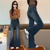 Jeans Acampanados Ajustados de Cintura Alta para Niñas de Primavera y Otoño, Pantalones Casuales Versátiles de Color Azul Vintage Rectos Sueltos