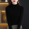 Suéter de Lana de Cuello Alto Sin Costuras para Mujer 100% Lana Pura Otoño e Invierno Jersey Camiseta Base Interior Suéter Ajustado Elástico de Cachemira