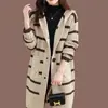 Suéter de tricô com capuz, comprimento médio, estilo coreano, para outono e inverno, feminino, manga longa, suéter casaco feminino de modelagem solta, peça de outer wear estilosa
