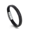 E-commerce transfronteiriço moda popular pulseira de corda de couro de aço inoxidável pulseira trançada de couro pulseira masculina de couro genuíno