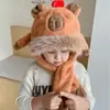 Nuevo Sombrero de Invierno 2025 para Niños Peluche Dibujos Animados Lindo Bebé Niño y Niña Bufanda con Forro Polar Sombrero Integrado con Protección para los Oídos
