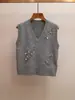 Ropa de Mujer de Gama Alta Primavera Nueva Versátil Estilo Casual Cuello en V Diseño de Lentejuelas Chaleco de Punto para Mujer
