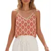Camisola Estampada de Comércio Exterior Transfronteiriço com Renda Decote V Solta Emagrecedora Estilo Férias Top Sem Mangas