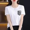 2023 Verano Nueva Llegada Lazo de Lentejuelas Combinable Estilo Chanel Top Camiseta de Manga Corta Femenino Estilo Ins Manga Media Body