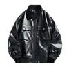 Otoño 2025 Nuevo Chaqueta de Motocicleta de Estilo Americano de Moda para Hombre Chaqueta de Cuero con Cuello Alto Simple Versátil Chaqueta de Cuero Holgada a la Moda