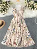 Vestido Largo Estilo Bohemio de Gasa Estampada con Tirantes Finos y Cuello en V Adelgazante Línea A Ropa Elegante para Mujer Vestido