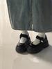 Zapatos Mary Jane Redondos Negros de Suela Gruesa Pequeños de Cuero para Mujer 2024 Nuevos de Verano Retro Versátiles de Tacón Bajo de Capa Única