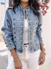 Roupas femininas transfronteiriças, jaqueta jeans estilo europeu e americano, novo modelo 2026, gola alta, decoração com múltiplos botões, jaqueta curta, estilo europeu e americano