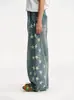 Jeans American Retro Estampa de Estrela com Fenda Lateral Estilo Cimitarra Cleanfit Outono Calças Largas High Street Femininas